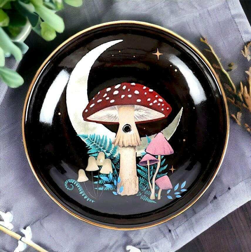 The Fashion Gift Shop: Dark Forest Mushroom Ceramic Incense Holder Plate for Home by Spirit of equinox, Incense Holders