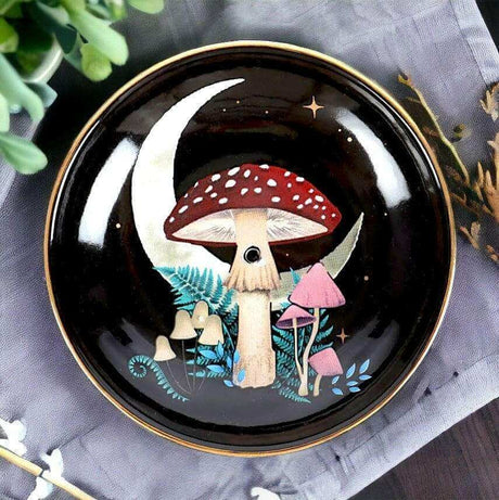 The Fashion Gift Shop: Dark Forest Mushroom Ceramic Incense Holder Plate for Home by Spirit of equinox, Incense Holders