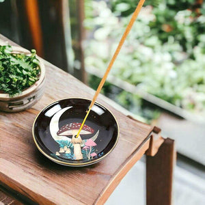 The Fashion Gift Shop: Dark Forest Mushroom Ceramic Incense Holder Plate for Home by Spirit of equinox, Incense Holders