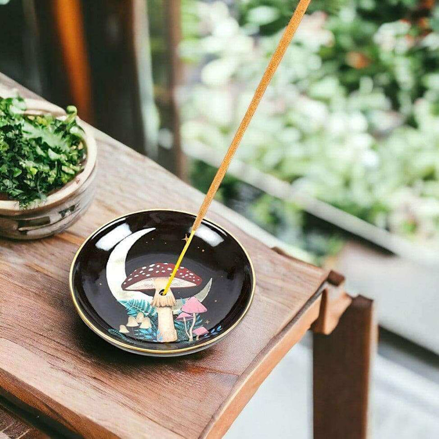The Fashion Gift Shop: Dark Forest Mushroom Ceramic Incense Holder Plate for Home by Spirit of equinox, Incense Holders