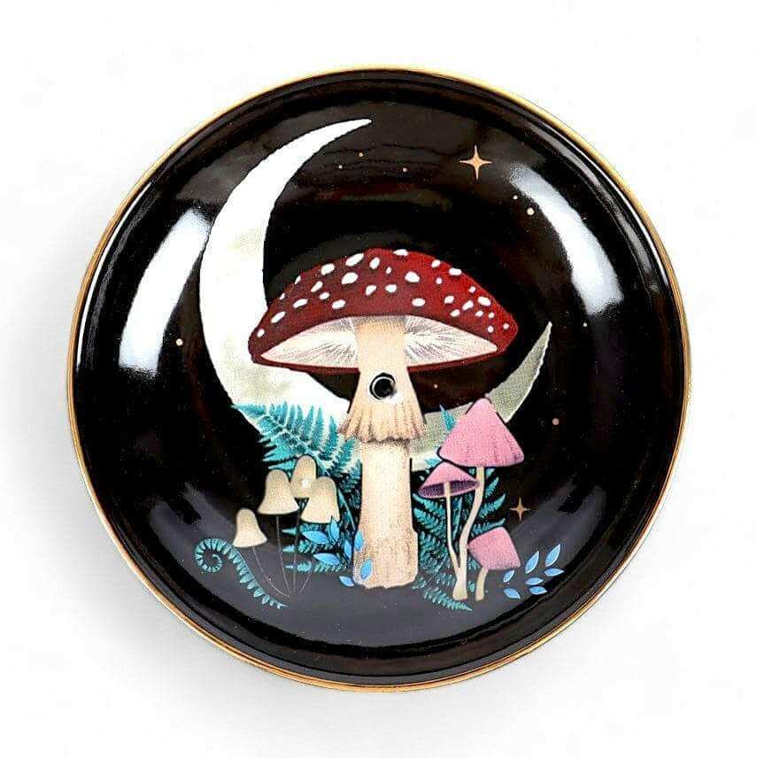 The Fashion Gift Shop: Dark Forest Mushroom Ceramic Incense Holder Plate for Home by Spirit of equinox, Incense Holders