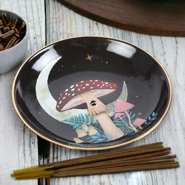 Dark Forest Mushroom Ceramic Incense Holder Plate - Incense Holders by Spirit of equinox