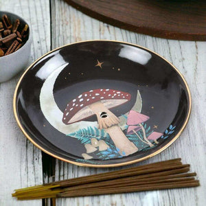 The Fashion Gift Shop: Dark Forest Mushroom Ceramic Incense Holder Plate for Home by Spirit of equinox, Incense Holders