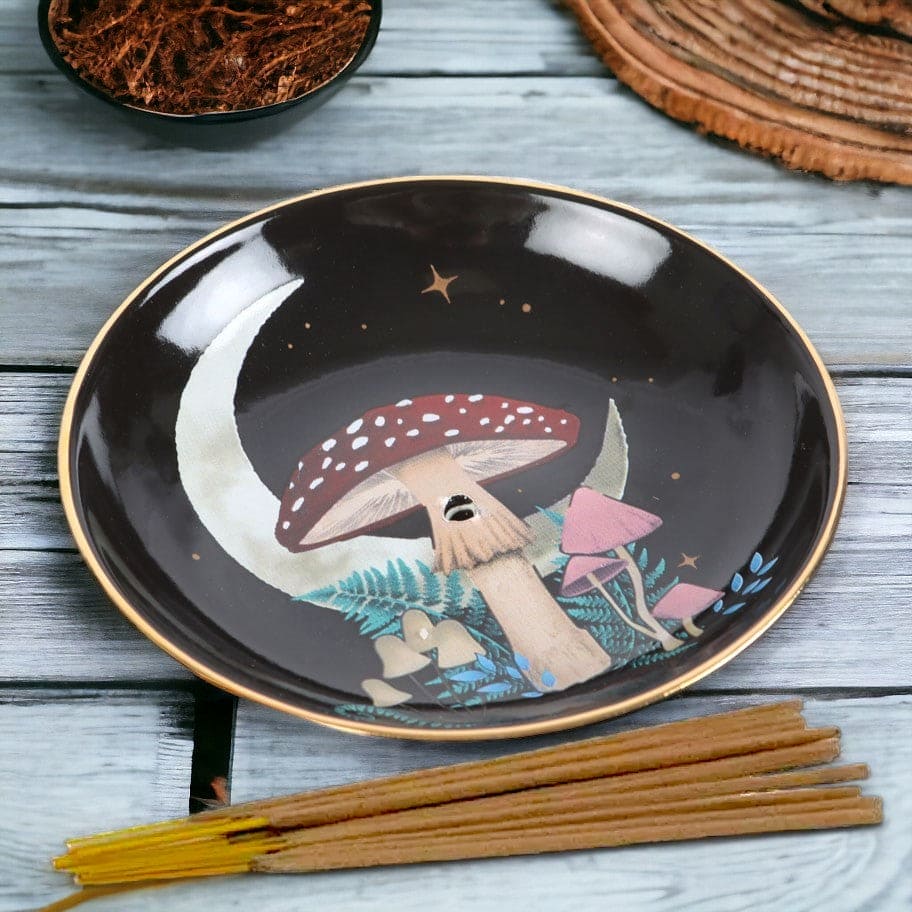 Dark Forest Mushroom Ceramic Incense Holder Plate - Incense Holders by Spirit of equinox