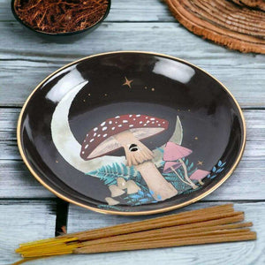 The Fashion Gift Shop: Dark Forest Mushroom Ceramic Incense Holder Plate for Home by Spirit of equinox, Incense Holders
