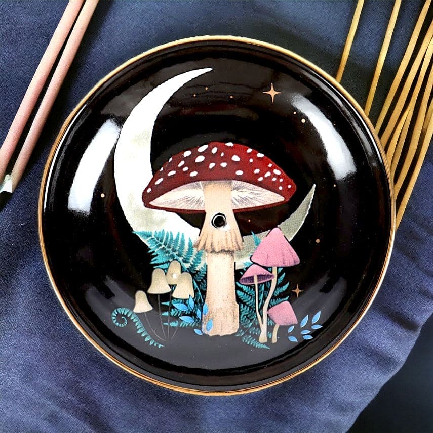 Dark Forest Mushroom Ceramic Incense Holder Plate - Incense Holders by Spirit of equinox