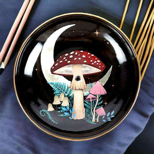 The Fashion Gift Shop: Dark Forest Mushroom Ceramic Incense Holder Plate for Home by Spirit of equinox, Incense Holders