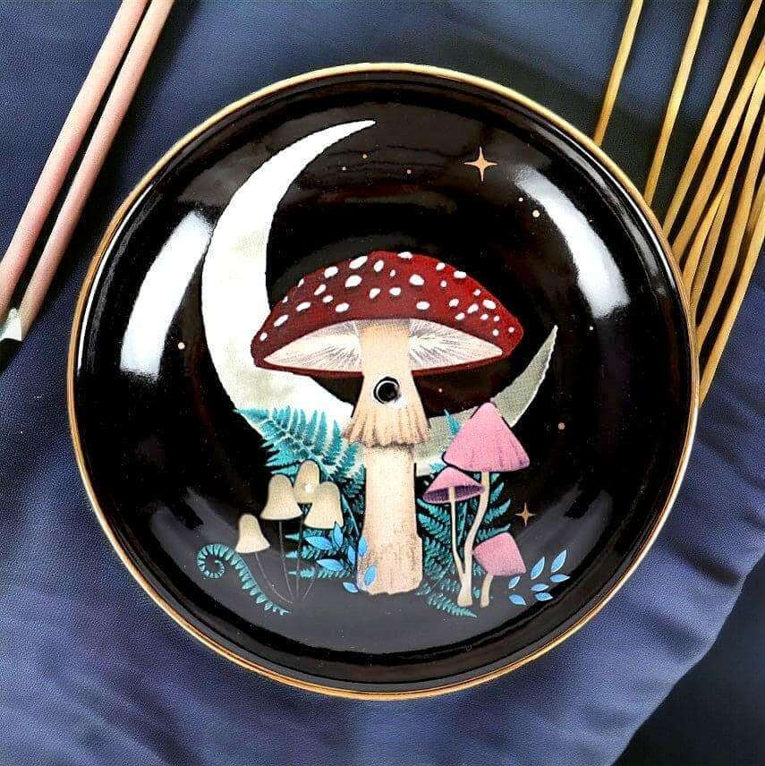 The Fashion Gift Shop: Dark Forest Mushroom Ceramic Incense Holder Plate for Home by Spirit of equinox, Incense Holders