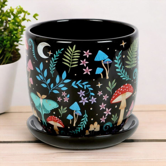 Dark Forest Print Ceramic Plant Pot with Saucer - Pots and Planters by Spirit of equinox