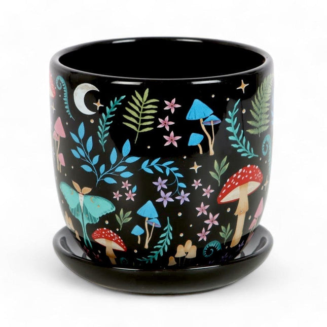 Dark Forest Print Ceramic Plant Pot with Saucer - Pots and Planters by Spirit of equinox