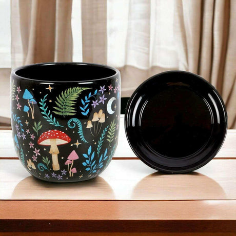 The Fashion Gift Shop: Dark Forest Print Ceramic Plant Pot with Saucer 11cm by Spirit of equinox, Pots and Planters