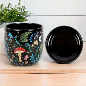The Fashion Gift Shop: Dark Forest Print Ceramic Plant Pot with Saucer 11cm by Spirit of equinox, Pots and Planters