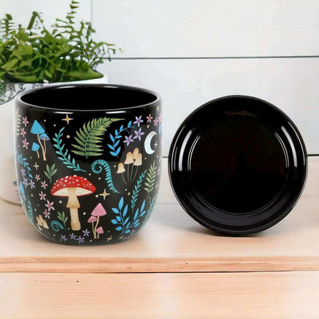 The Fashion Gift Shop: Dark Forest Print Ceramic Plant Pot with Saucer 11cm by Spirit of equinox, Pots and Planters