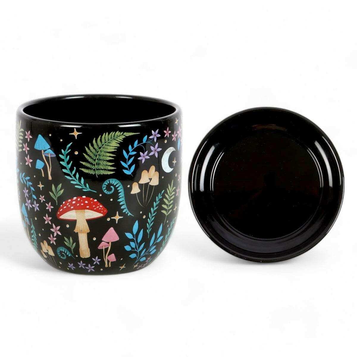 Dark Forest Print Ceramic Plant Pot with Saucer 11cm by Spirit of equinox