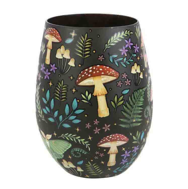 The Fashion Gift Shop: Dark Forest Print Stemless Wine Glass Gin Tumbler 500ml by Spirit of equinox, Stemless Wine Glass