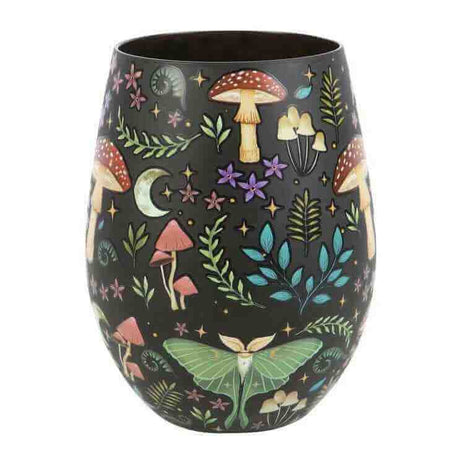 The Fashion Gift Shop: Dark Forest Print Stemless Wine Glass Gin Tumbler 500ml by Spirit of equinox, Stemless Wine Glass