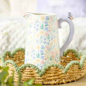 The Fashion Gift Shop: Ditsy Floral Print Spring Garden Ceramic Flower Jug with 3D Butterfly by Jones Home & Gifts, Flower Jugs