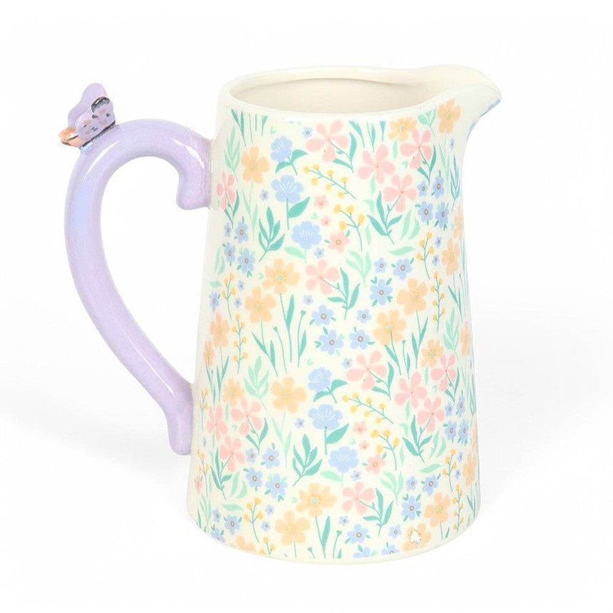 The Fashion Gift Shop: Ditsy Floral Print Spring Garden Ceramic Flower Jug with 3D Butterfly by Jones Home & Gifts, Flower Jugs