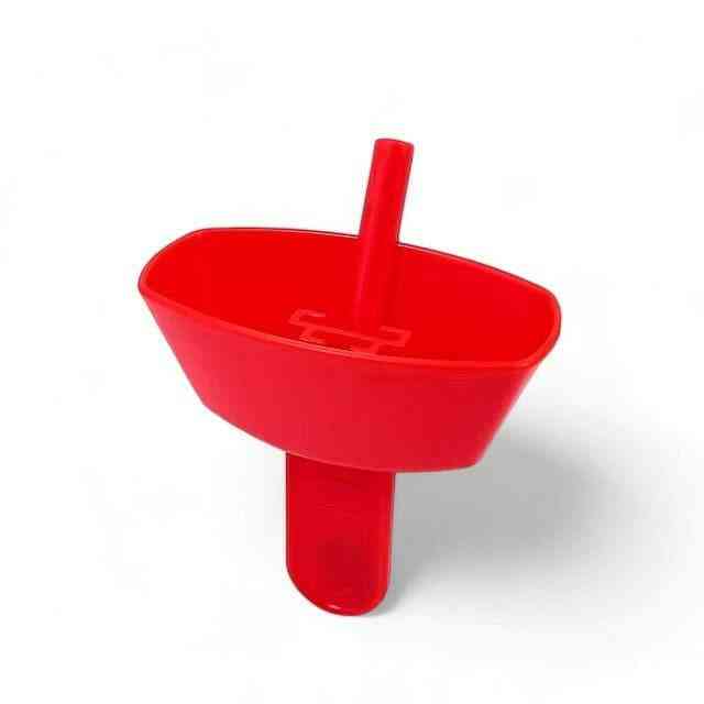 Red reusable popsicle holder with central peg and wide bowl