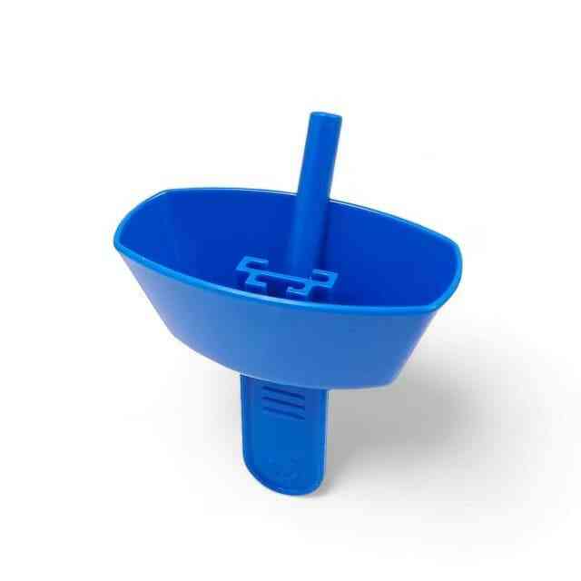 Blue reusable popsicle holder with central peg and wide bowl