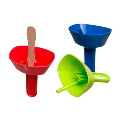 Set of drip-proof ice lolly holders: red, blue, and green with wooden sticks