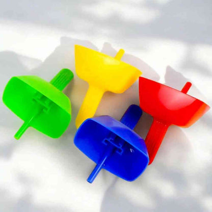 Assorted colored drip-proof ice lolly holders in green, yellow, red, and blue