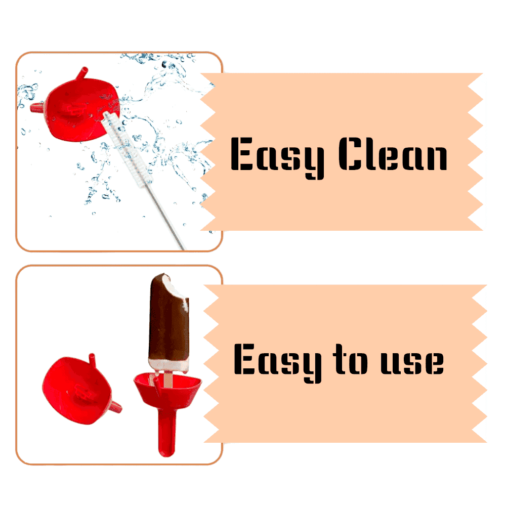 Red drip-proof ice lolly holder with splashing water and a wooden stick