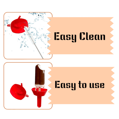 Red drip-proof ice lolly holder with splashing water and a wooden stick