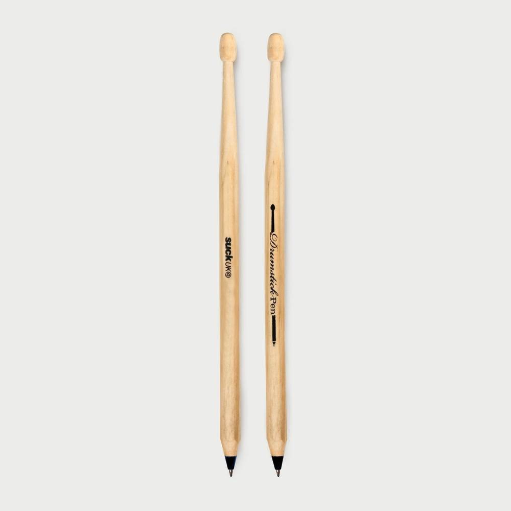 Drumstick pen set of 2, rear view of light wood pens with black ink tips