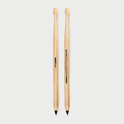 Drumstick pen set of 2, rear view of light wood pens with black ink tips
