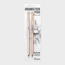 Drumstick pen set of 2 pens with black ink, wood drumstick-style design on package