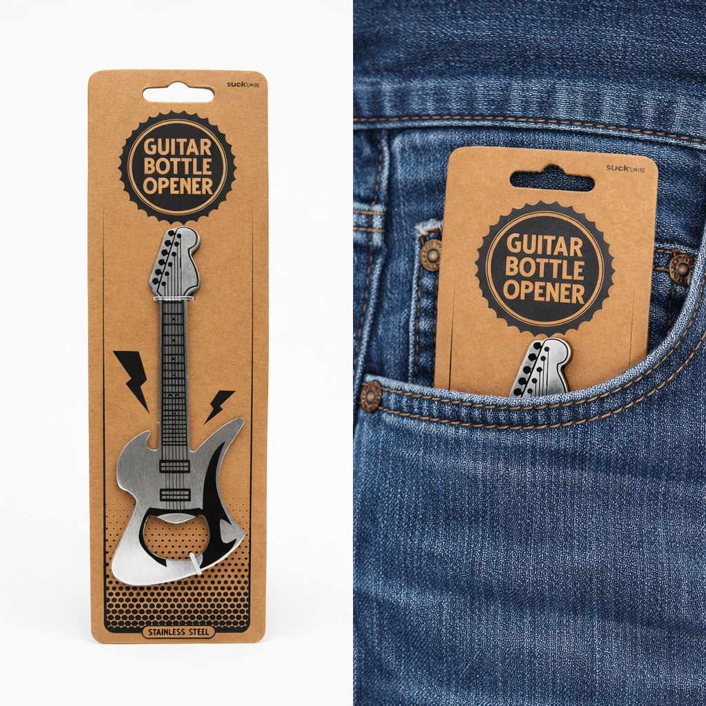 Luckies Rock Guitar Bottle Opener | Brushed Stainless Steel Pocket Opener