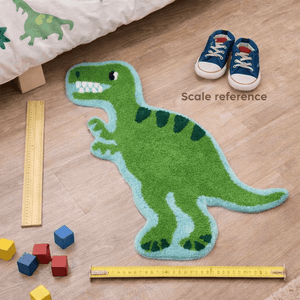 The Fashion Gift Shop: Kids T - Rex Dinosaur Bedroom Rug – Green Cotton Floor Mat (74 × 60cm) by Sass and Belle, Rugs & Doormats
