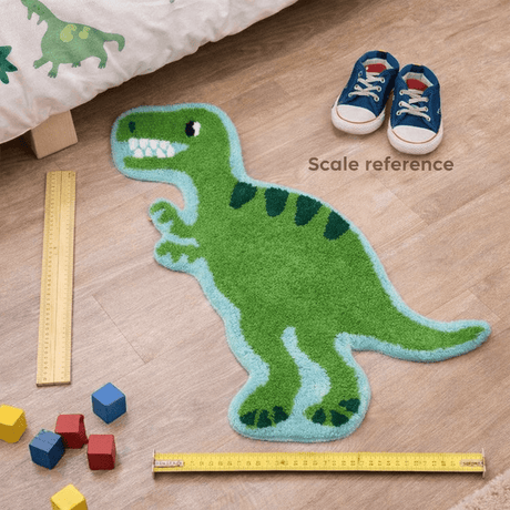 The Fashion Gift Shop: Kids T - Rex Dinosaur Bedroom Rug – Green Cotton Floor Mat (74 × 60cm) by Sass and Belle, Rugs & Doormats