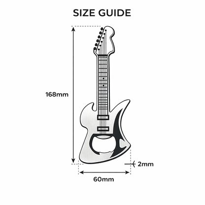 Guitar-shaped bottle opener size diagram, 168 mm height