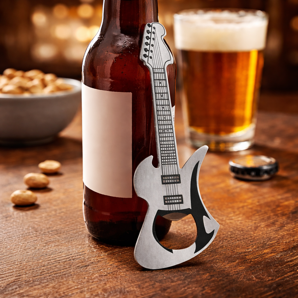 Luckies Rock Guitar Bottle Opener | Brushed Stainless Steel Pocket Opener