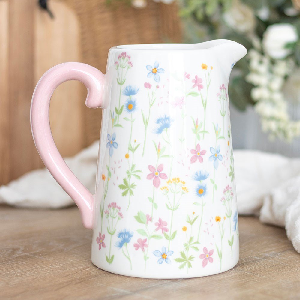 Floral Print Ceramic Flower Jug with Pale Pink Handle, Mothers Day, Teachers Gift - The Fashion Gift Shop by Jones Home & Gifts