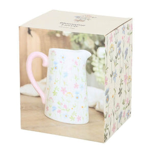 The Fashion Gift Shop: Floral Print Ceramic Flower Jug with Pale Pink Handle, Mothers Day, Teachers Gift by Jones Home & Gifts, Flower Jugs