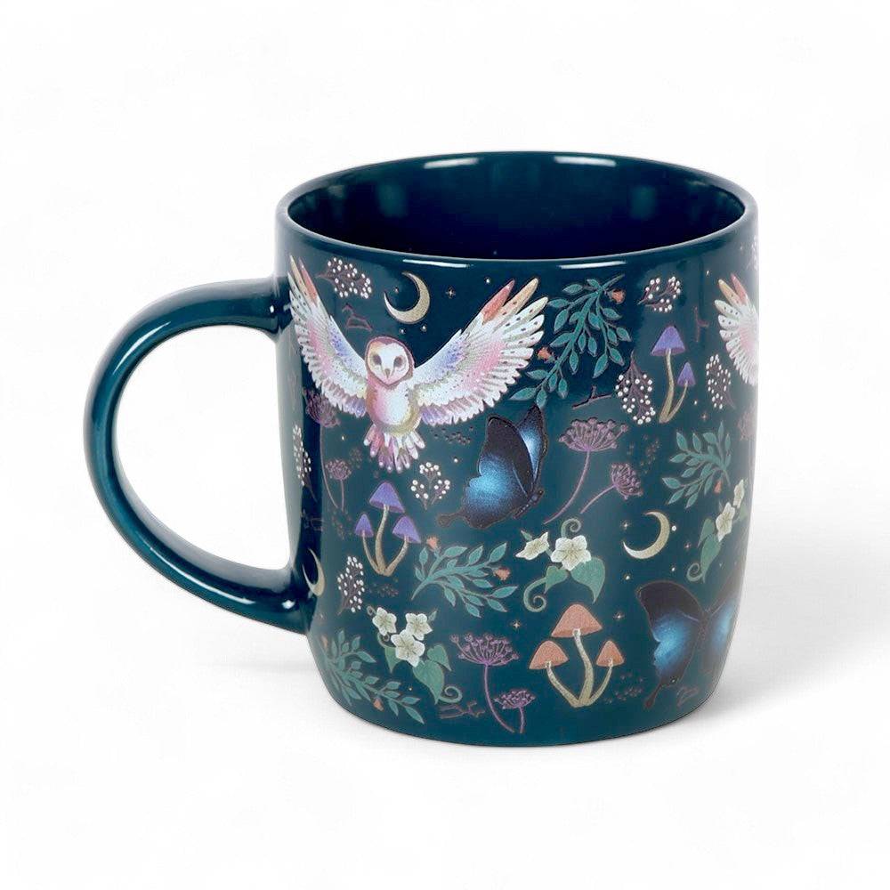 Flying Owl - Crescent Moon and Forest Plants All Over Print Ceramic Mug - Mugs and Cups by Jones Home & Gifts