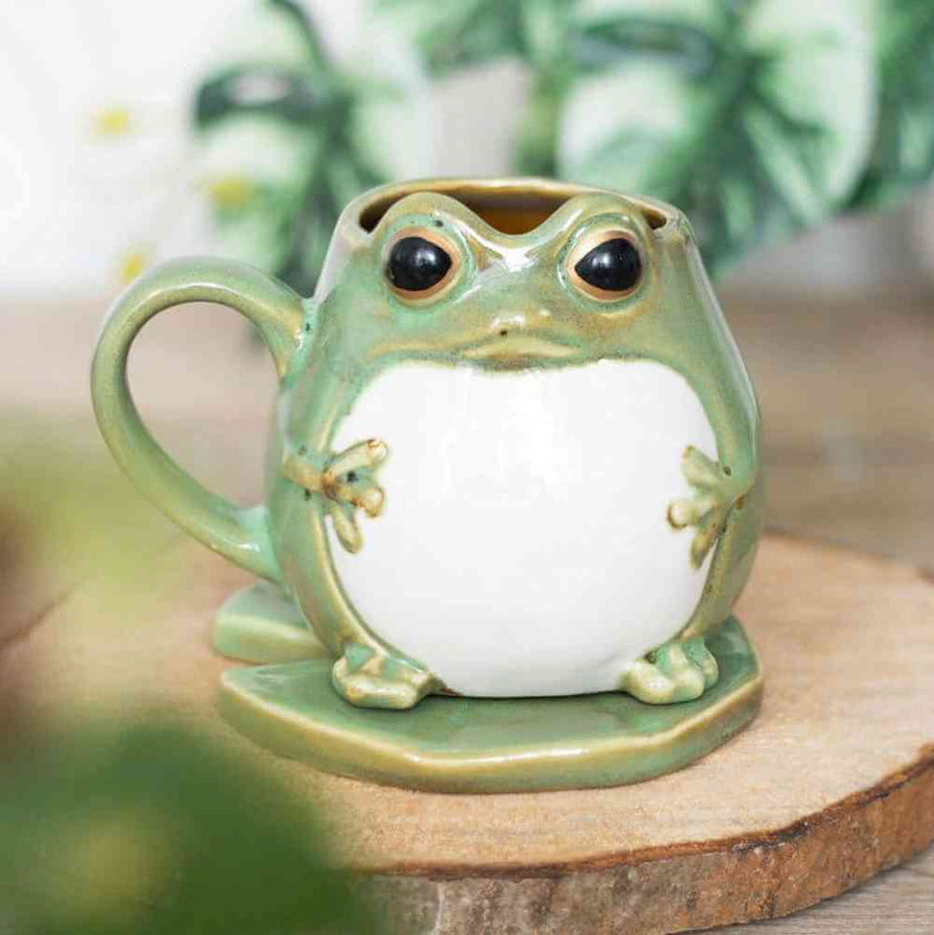 The Fashion Gift Shop: Cute Frog Shaped Mug and Lily Pad Saucer for Frog Lovers 🐸 by Jones Home & Gifts, Mugs and Cups