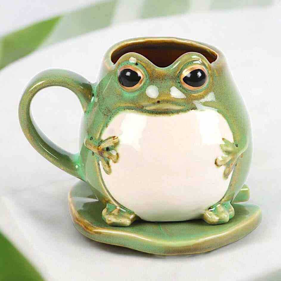 Cute Frog Shaped Mug and Lily Pad Saucer for Frog Lovers 🐸 by Jones Home & Gifts