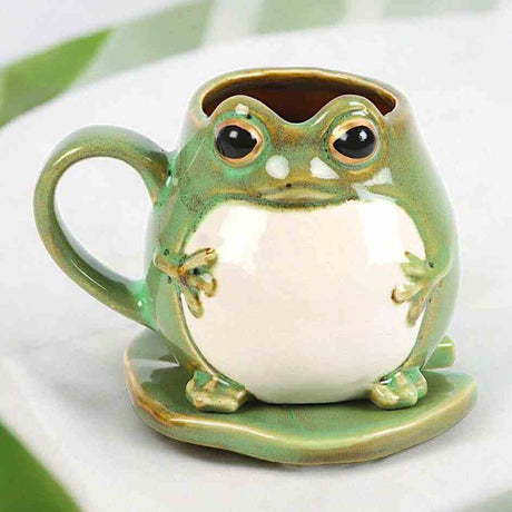 The Fashion Gift Shop: Cute Frog Shaped Mug and Lily Pad Saucer for Frog Lovers 🐸 by Jones Home & Gifts, Mugs and Cups
