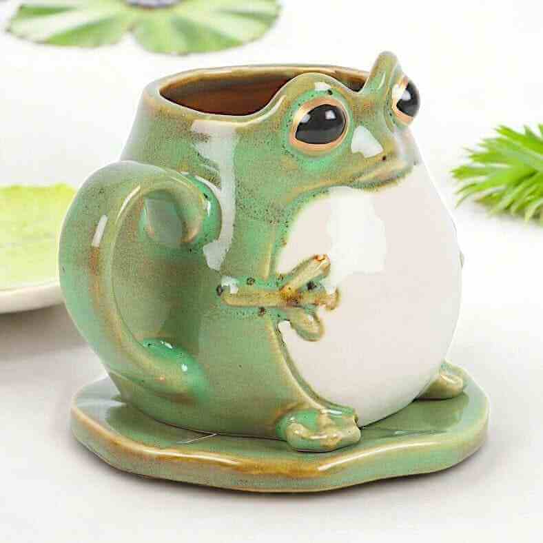 The Fashion Gift Shop: Cute Frog Shaped Mug and Lily Pad Saucer for Frog Lovers 🐸 by Jones Home & Gifts, Mugs and Cups