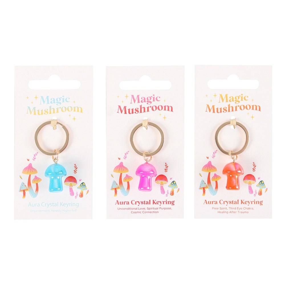 Funky Fungi Aura Crystal Mushroom Keyring, Blue, Orange, Pink - The Fashion Gift Shop Bag Charms & Keyrings by Funky Fungi