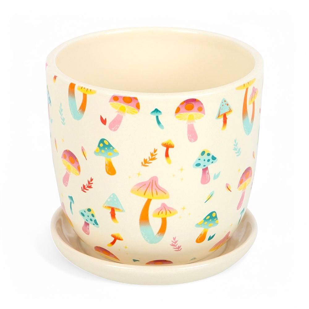 Funky Fungi Mushroom Print Plant Pot with Saucer - The Fashion Gift Shop Pots and Planters by Funky Fungi