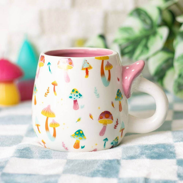 The Fashion Gift Shop: Mushroom Print Ceramic Mug with Funky Mushroom Handle by Funky Fungi, Mugs and Cups