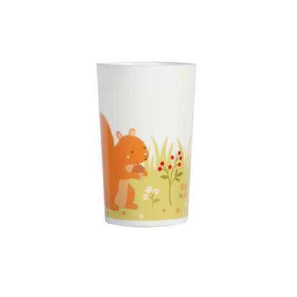 Kids matching cup with orange rabbit and flowers on white, yellow-accent design