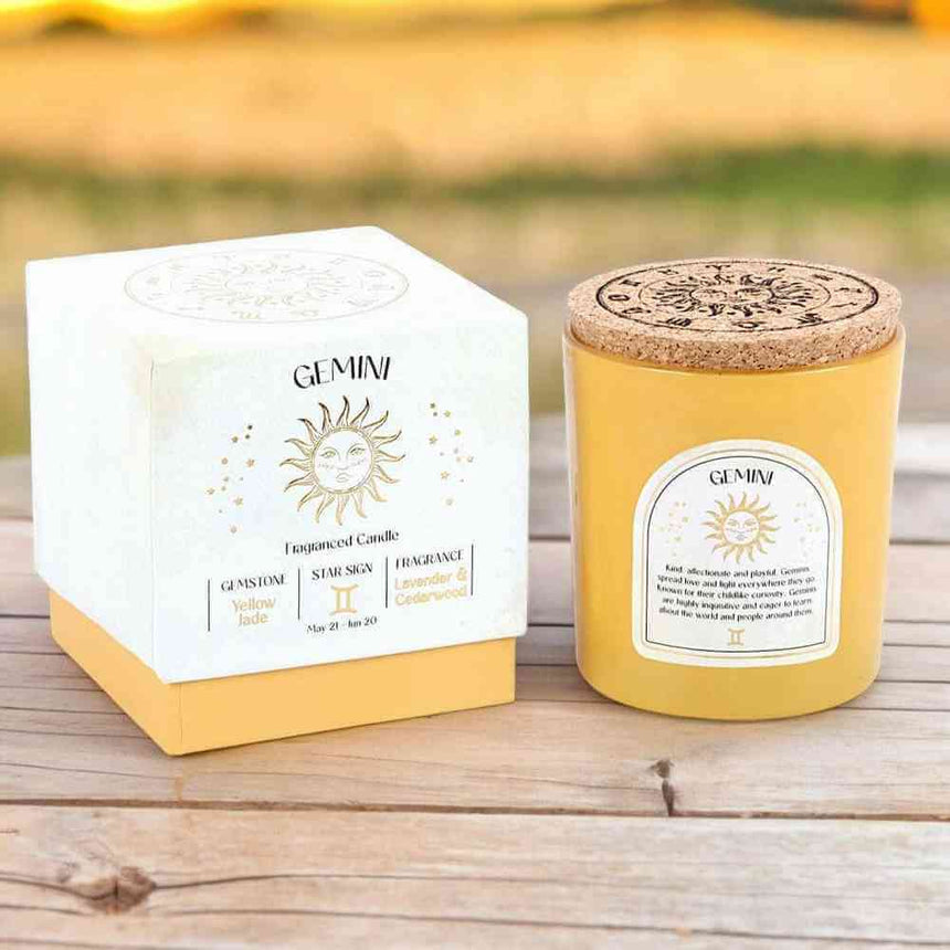 The Fashion Gift Shop: Gemini Lavender & Cedarwood Gemstone Zodiac Candle by Jones Home & Gifts, Candles
