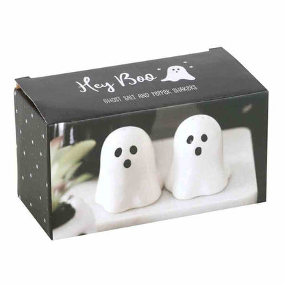 Halloween ghost salt and pepper shaker set of 2 in gift box, white ghosts