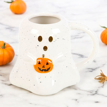 Ghost Shaped Mug with Pumpkin, Peekaboo. Halloween Mugs - Mugs and Cups by Spirit of equinox